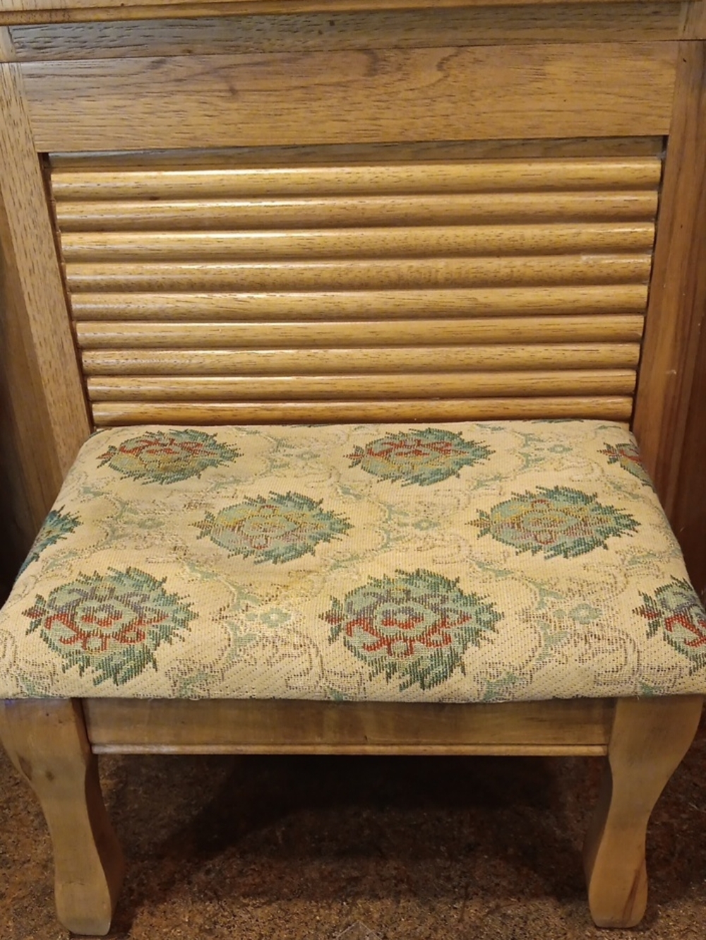 Vintage Wooden Footstool/Otoman Floral & Medallion Tapestry-Patterned Fabric.